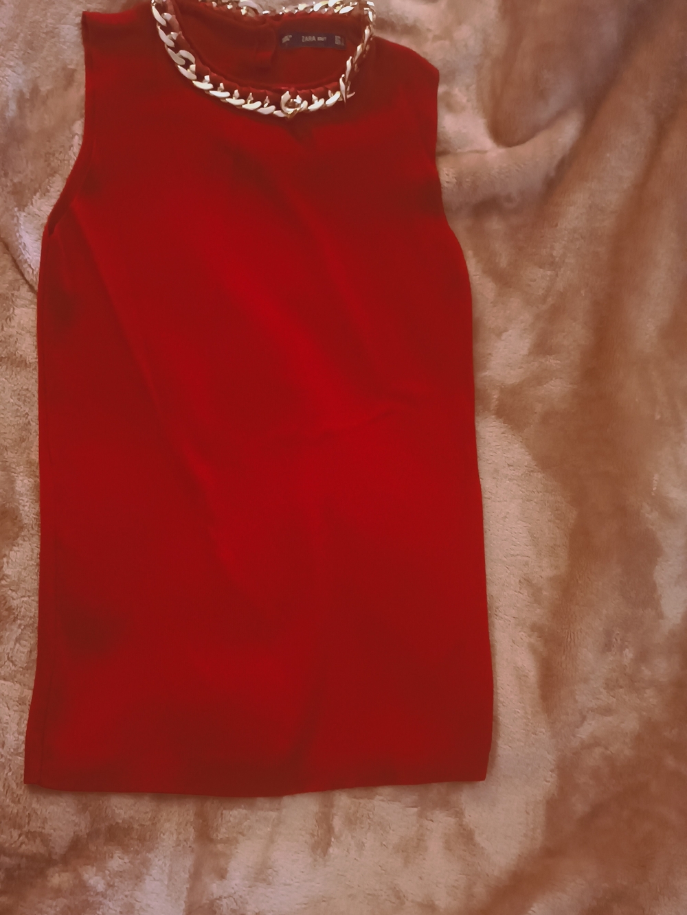 Zara Red Sleeveless Tank Top with Gold Chain Accent